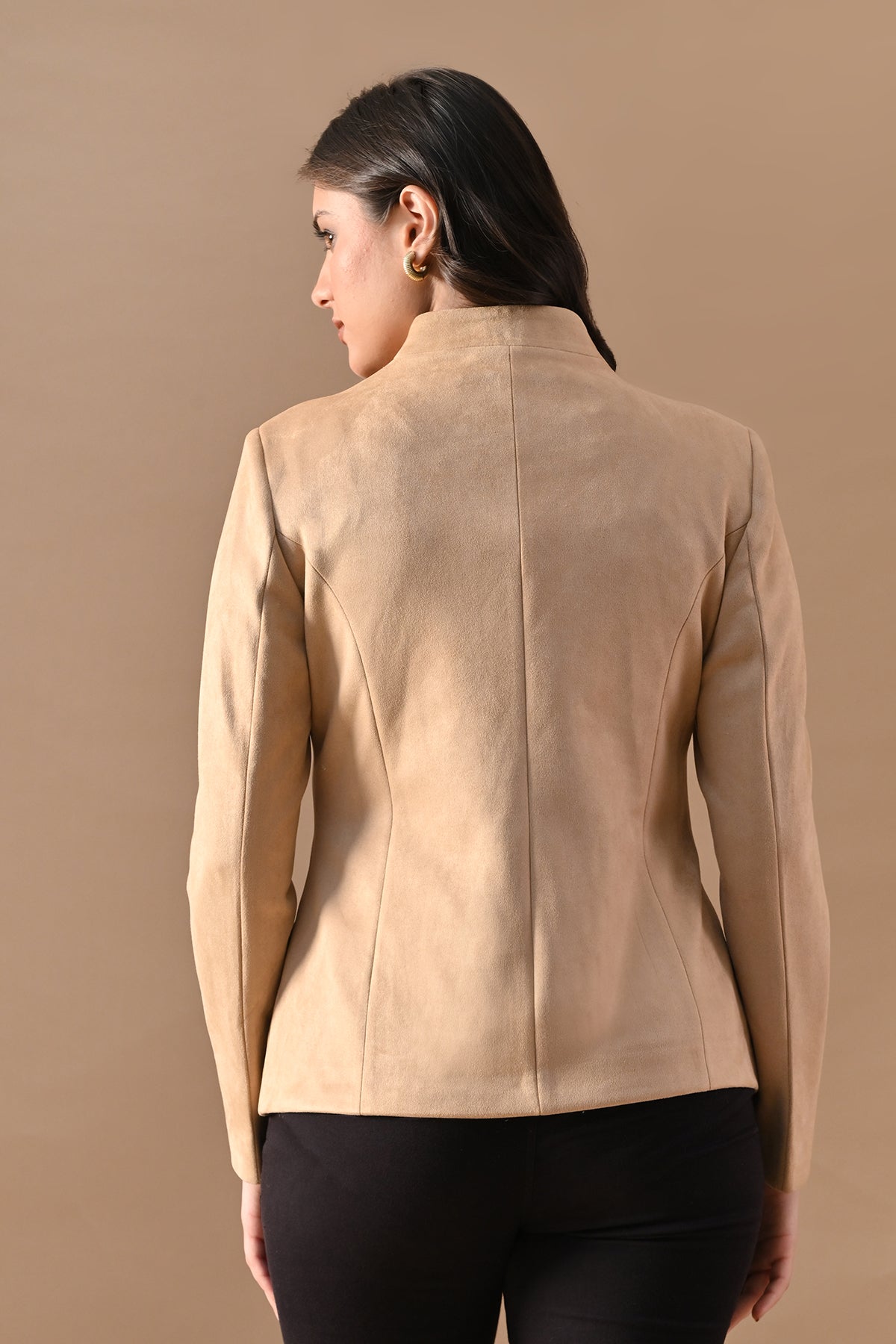 Winter Fawn Mandarin Collar Neck Overcoat