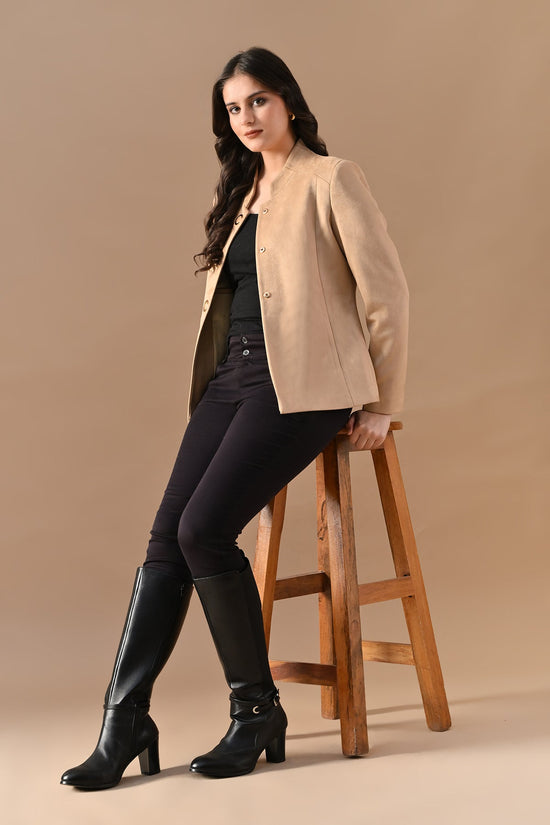 Winter Fawn Mandarin Collar Neck Overcoat