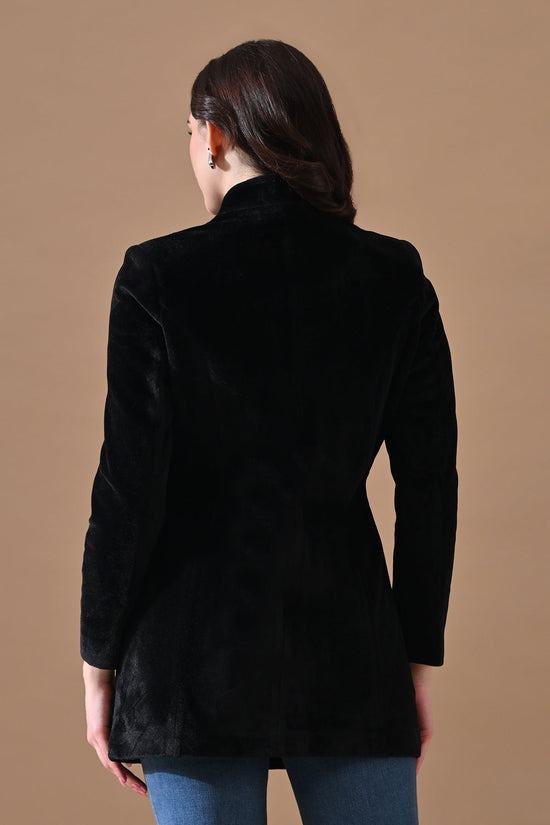 Winter Black Solid Mandarin Collar Neck Overcoat