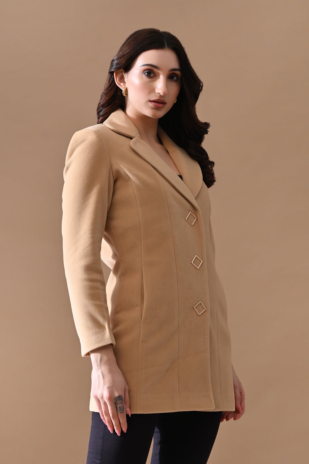 Winter Fawn Classic Notch Collar Neck Overcoat