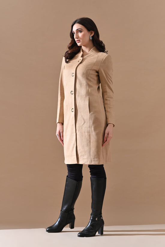 Winter Fawn Classic Mandarin Collar Neck Overcoat