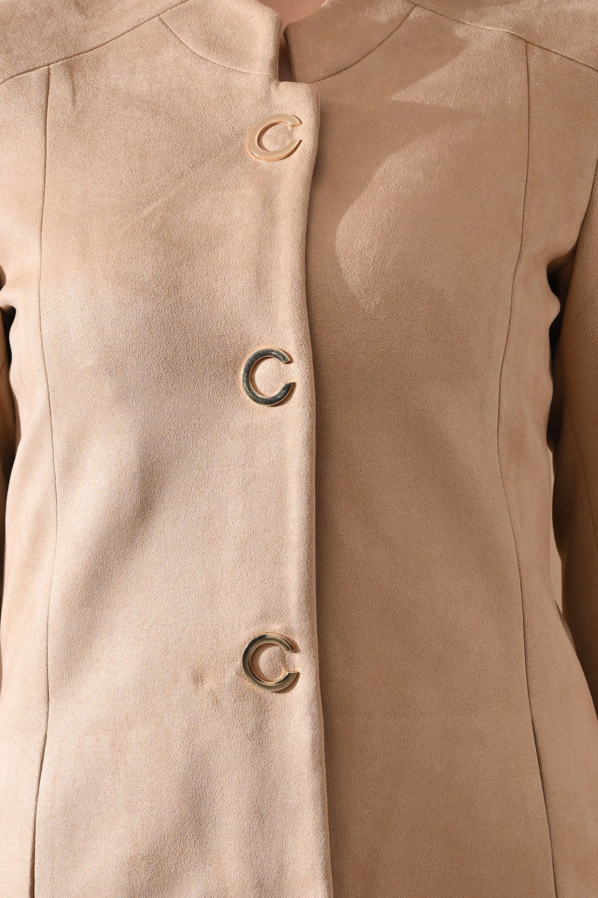 Winter Fawn Classic Mandarin Collar Neck Overcoat