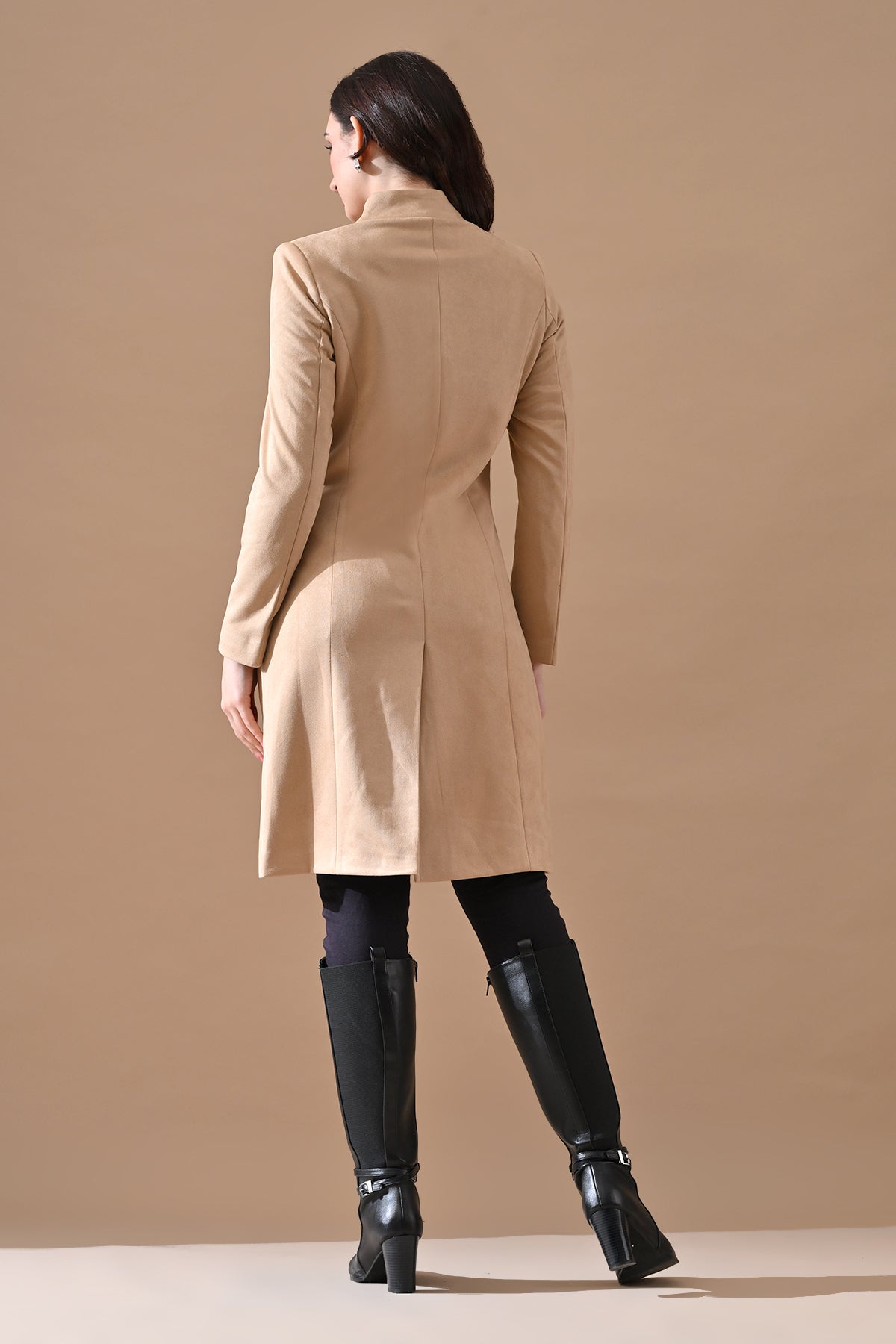 Winter Fawn Classic Mandarin Collar Neck Overcoat