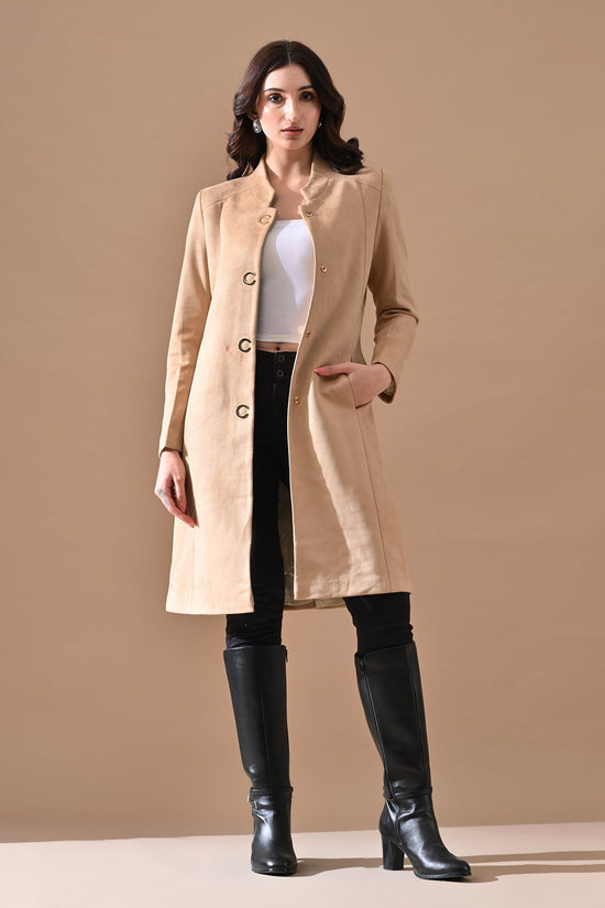 Winter Fawn Classic Mandarin Collar Neck Overcoat