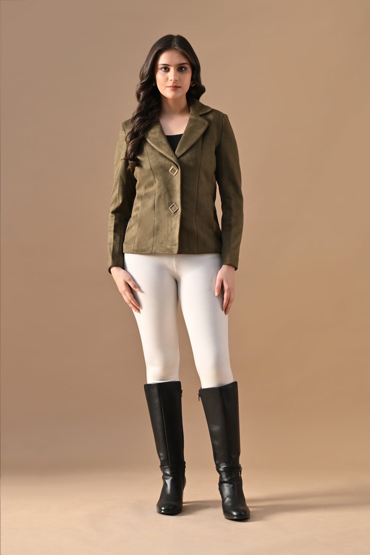 Winter Green Solid Classic Notch Collar Neck Coat