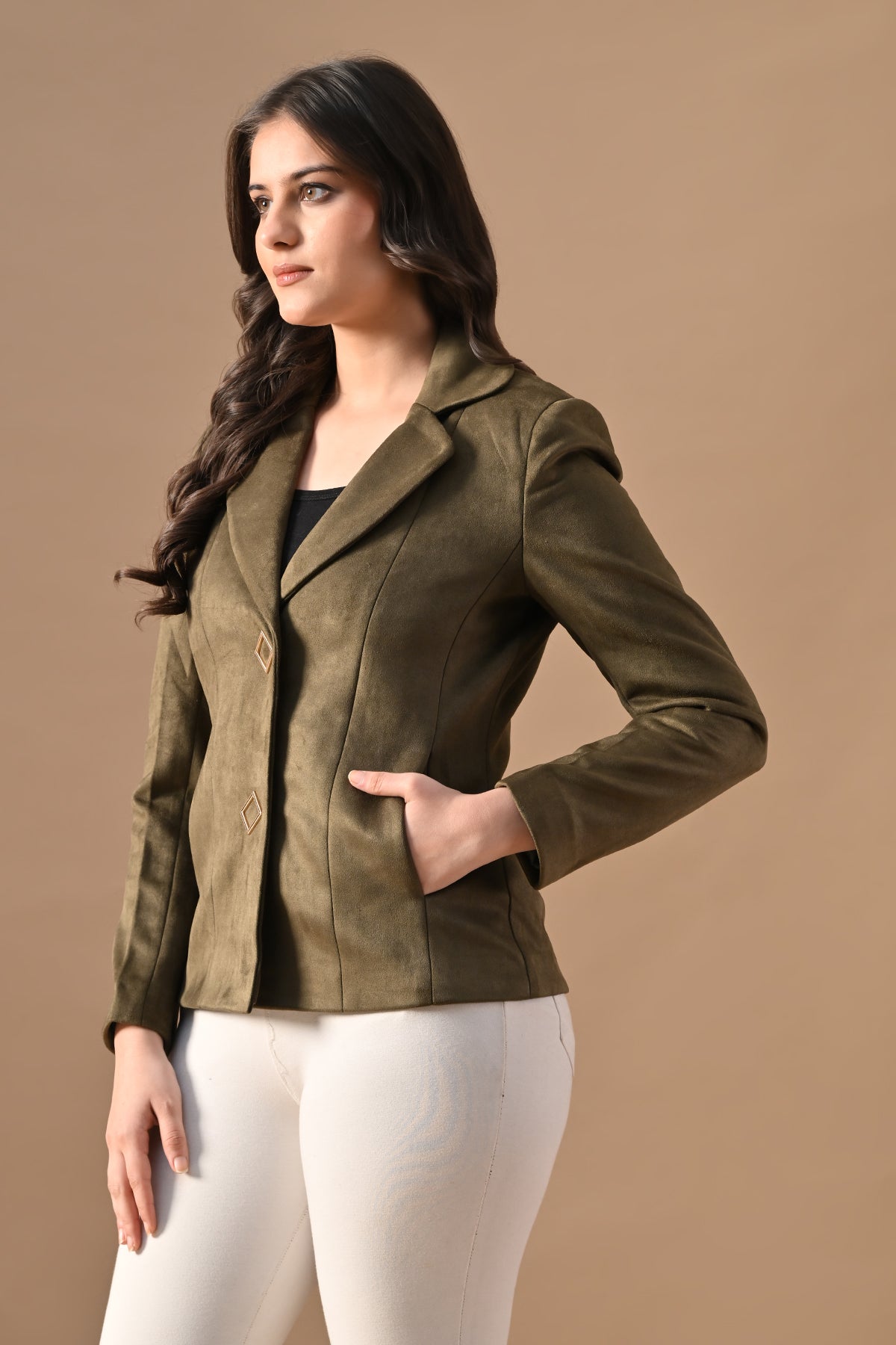 Winter Green Solid Classic Notch Collar Neck Coat