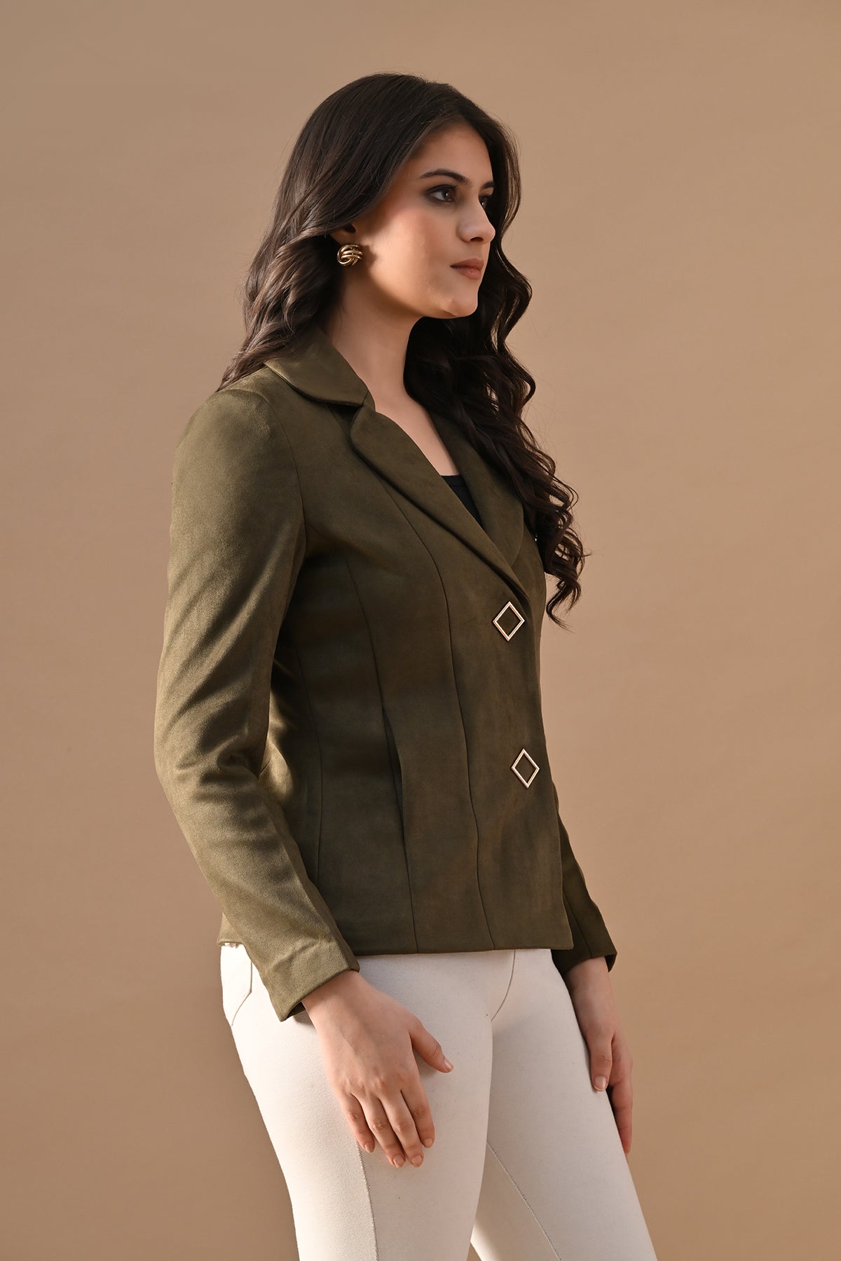 Winter Green Solid Classic Notch Collar Neck Coat