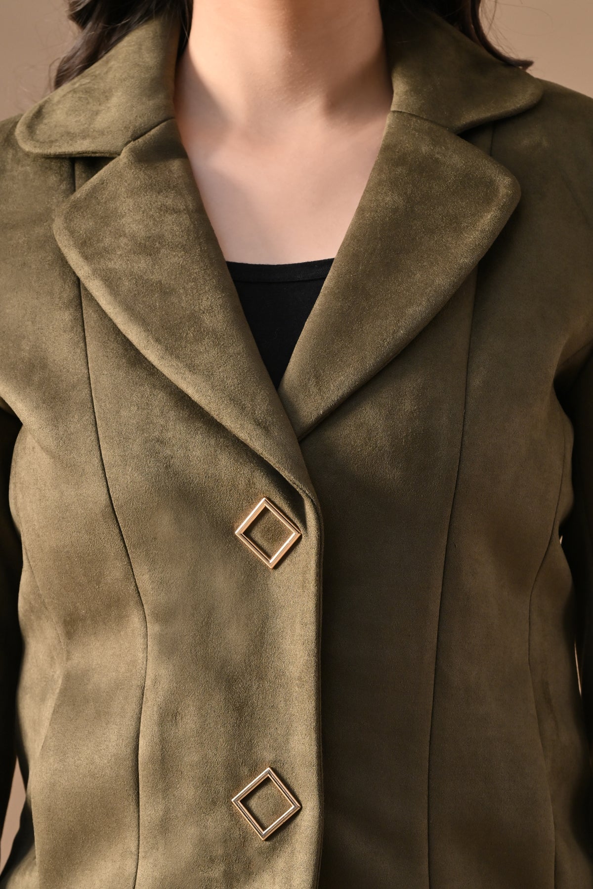Winter Green Solid Classic Notch Collar Neck Coat
