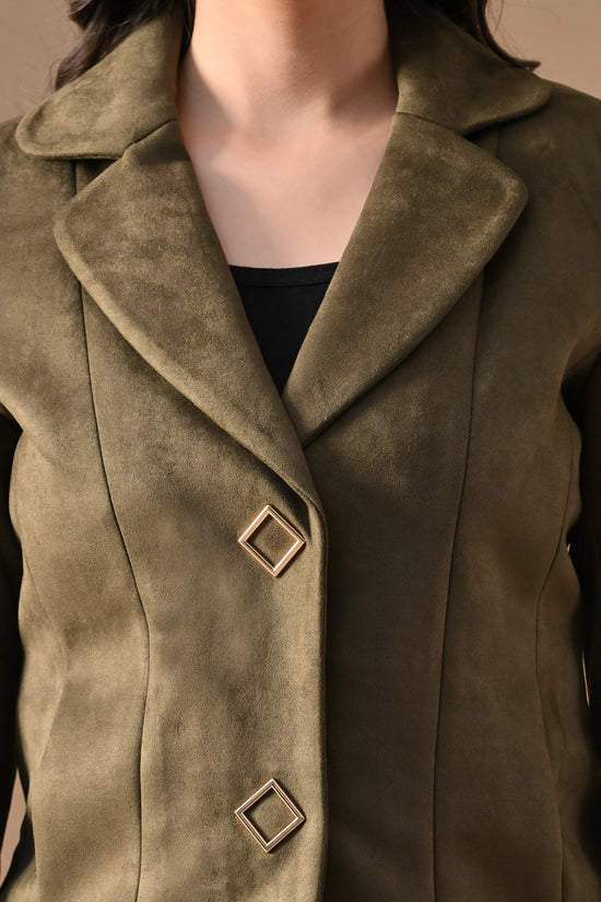 Winter Green Solid Classic Notch Collar Neck Coat
