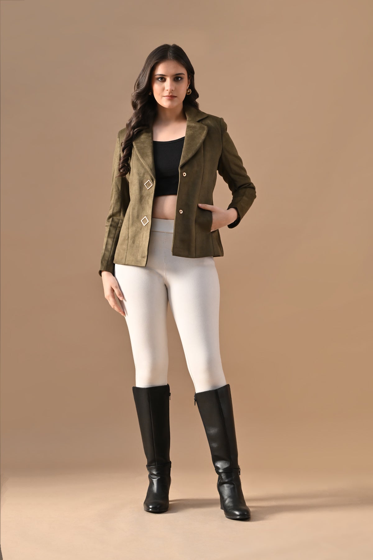 Winter Green Solid Classic Notch Collar Neck Coat