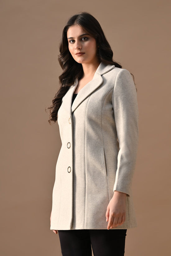 Winter Cream Classic Notch Collar Neck Overcoat