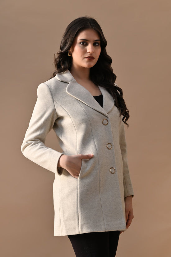 Winter Cream Classic Notch Collar Neck Overcoat