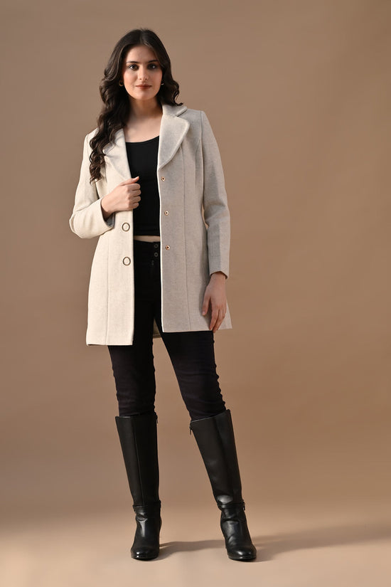 Winter Cream Classic Notch Collar Neck Overcoat