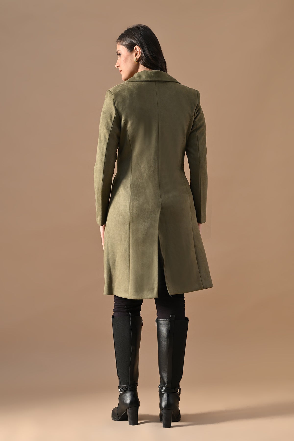 Winter Green Solid Classic Notch Collar Neck Overcoat