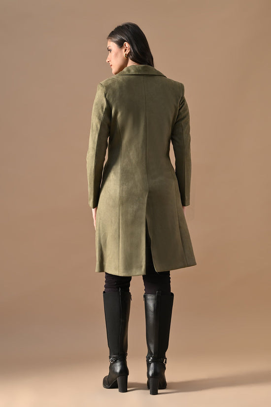 Winter Green Solid Classic Notch Collar Neck Overcoat