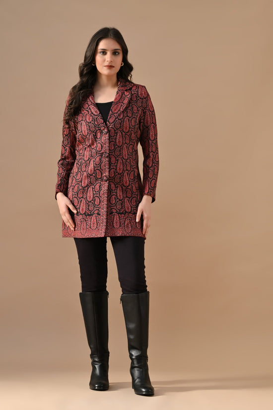 Winter Black Self-Design Notch Collar Neck Overcoat