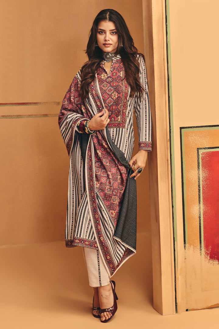 Winter Off White Self Design Woven Kurta Set