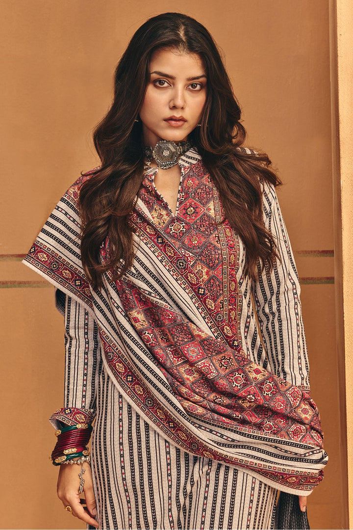 Winter Off White Self Design Woven Kurta Set