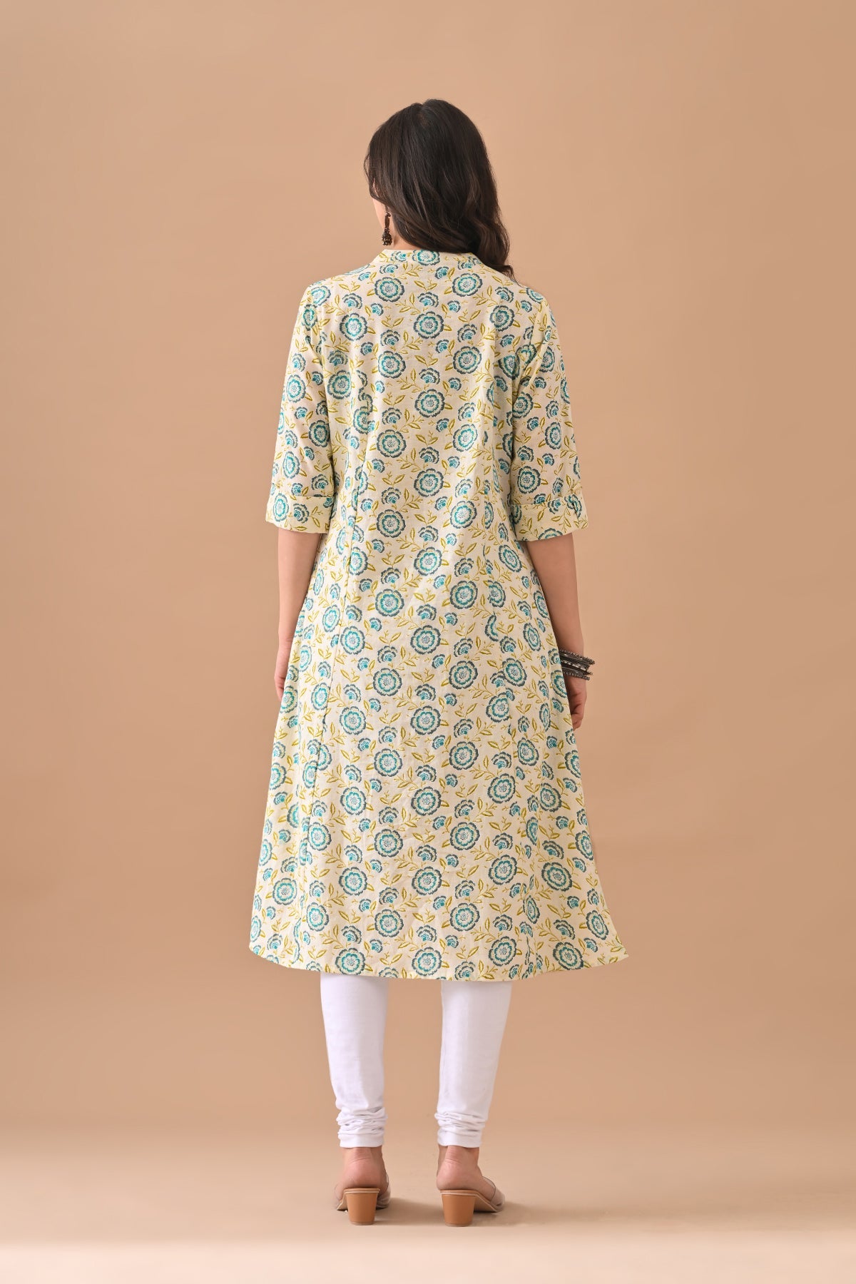 Cream Printed A-line Kurta