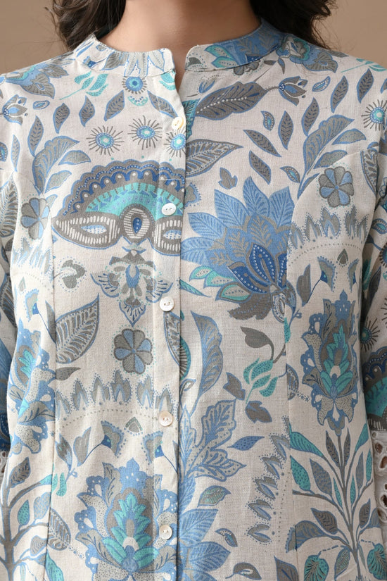 Off White Printed A-line Kurta