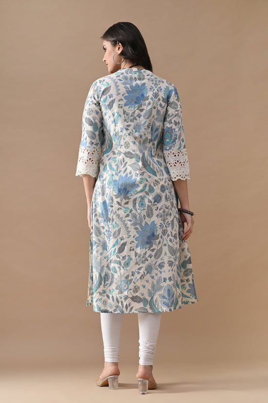 Off White Printed A-line Kurta