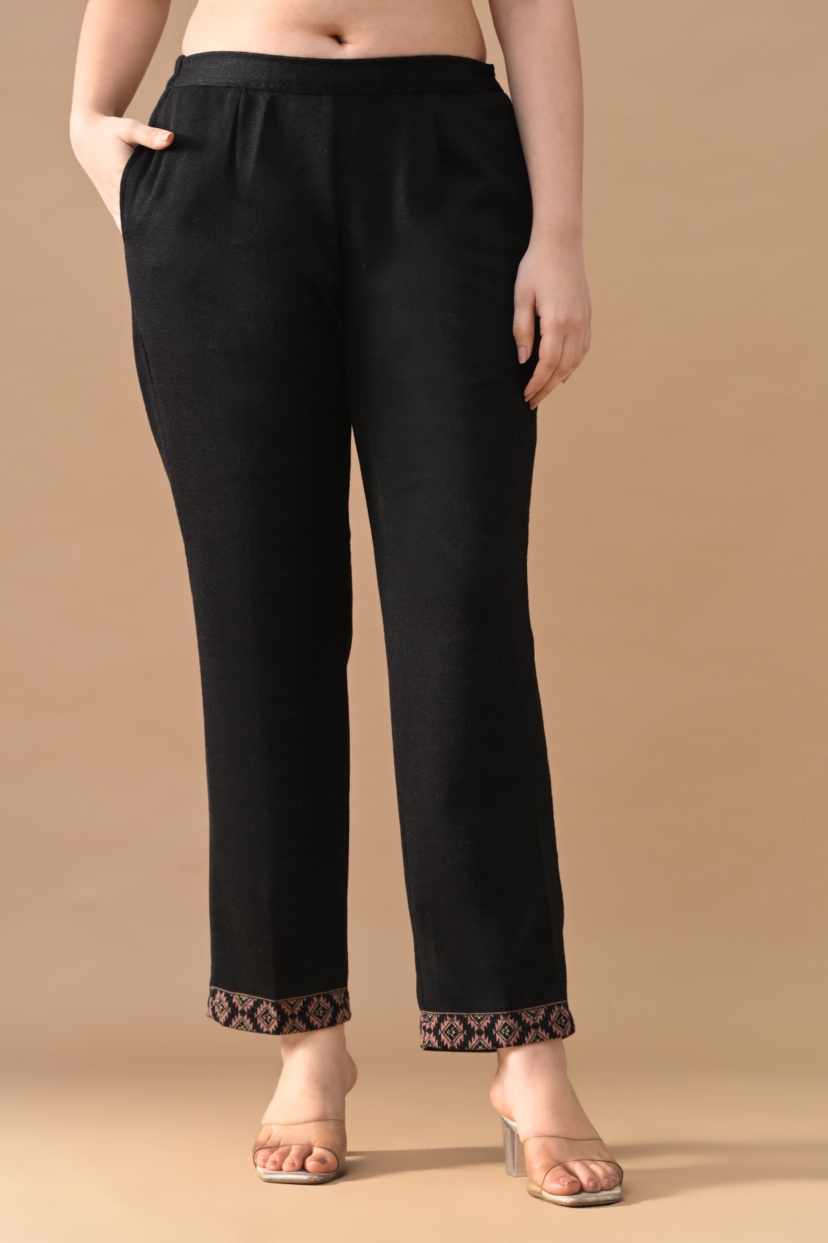 Winter Black Printed Woven Kurta 3 Pcs Set