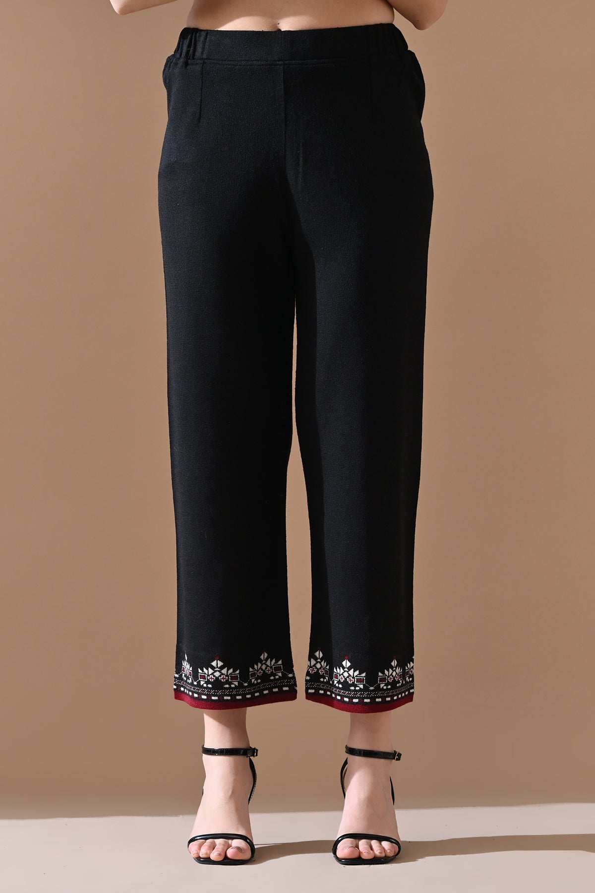 Winter Black Solid Woven Kurta 3 Pcs Set
