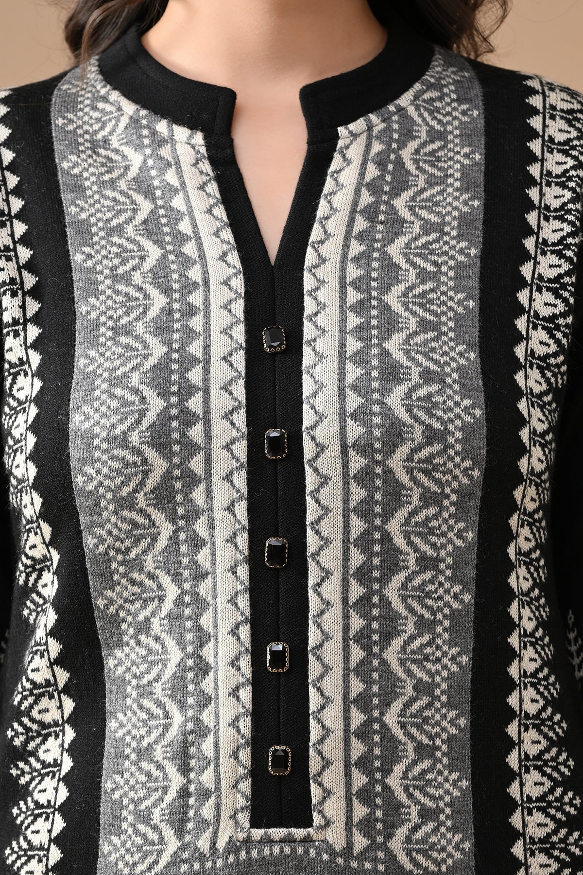 Winter Black Self Design Woven Kurta 3 Pcs Set