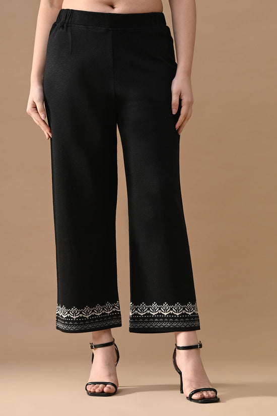 Winter Black Self Design Woven Kurta 3 Pcs Set