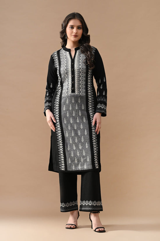 Winter Black Self Design Woven Kurta 3 Pcs Set
