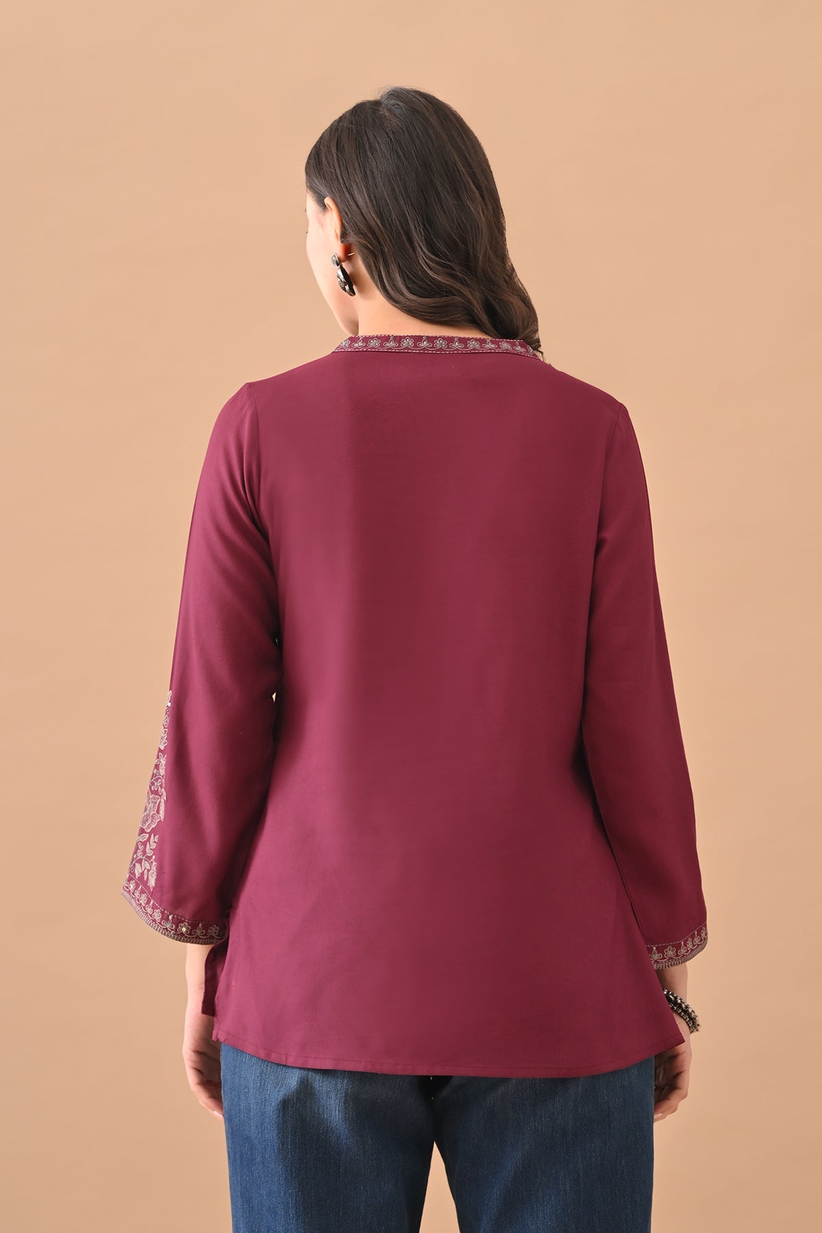 Wine Embroidered Straight Top