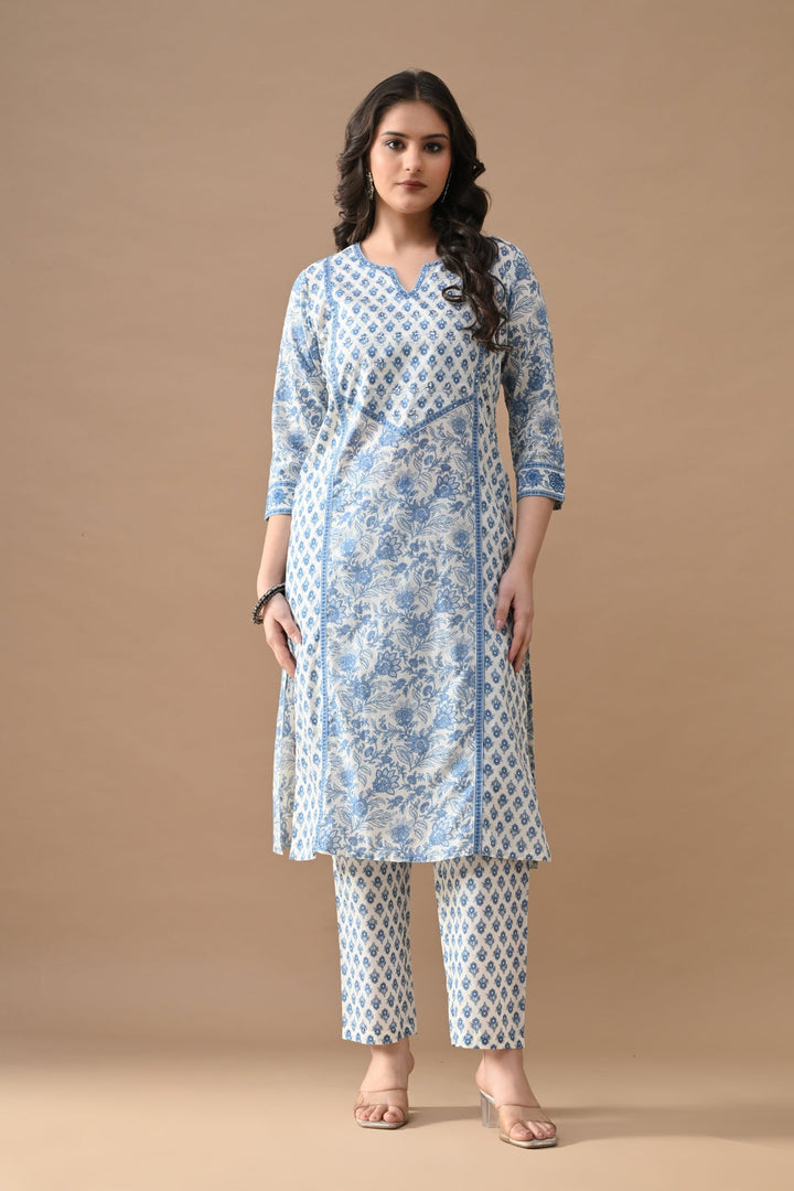Cream Floral Printed Kurta Set (2 Piece)