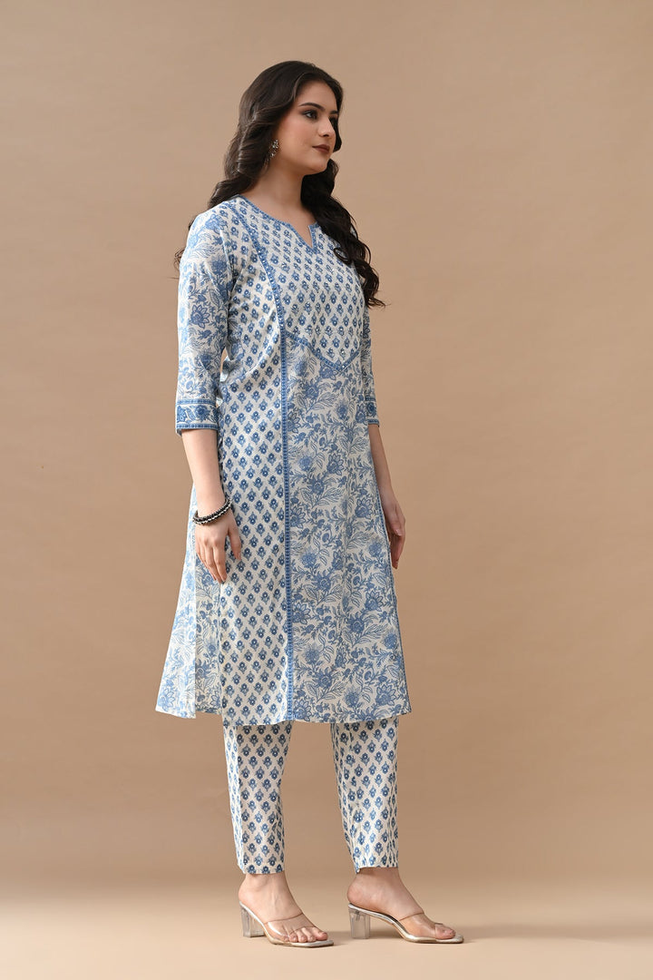 Cream Floral Printed Kurta Set (2 Piece)