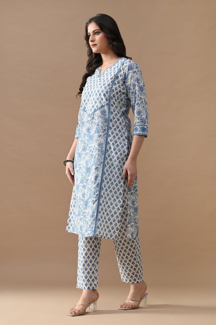 Cream Floral Printed Kurta Set (2 Piece)