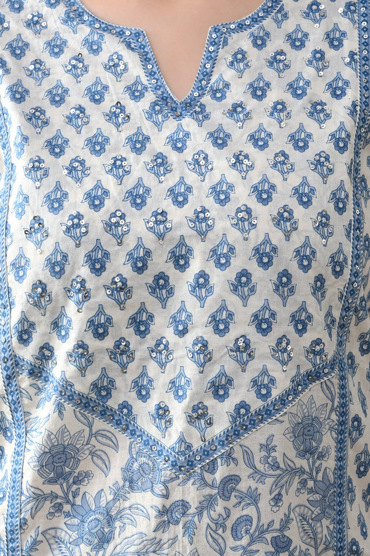Cream Floral Printed Kurta Set (2 Piece)
