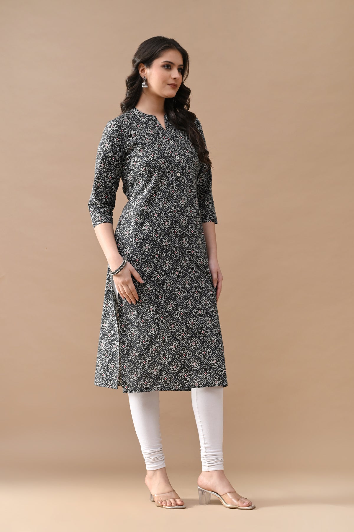 Black Printed Straight Kurta