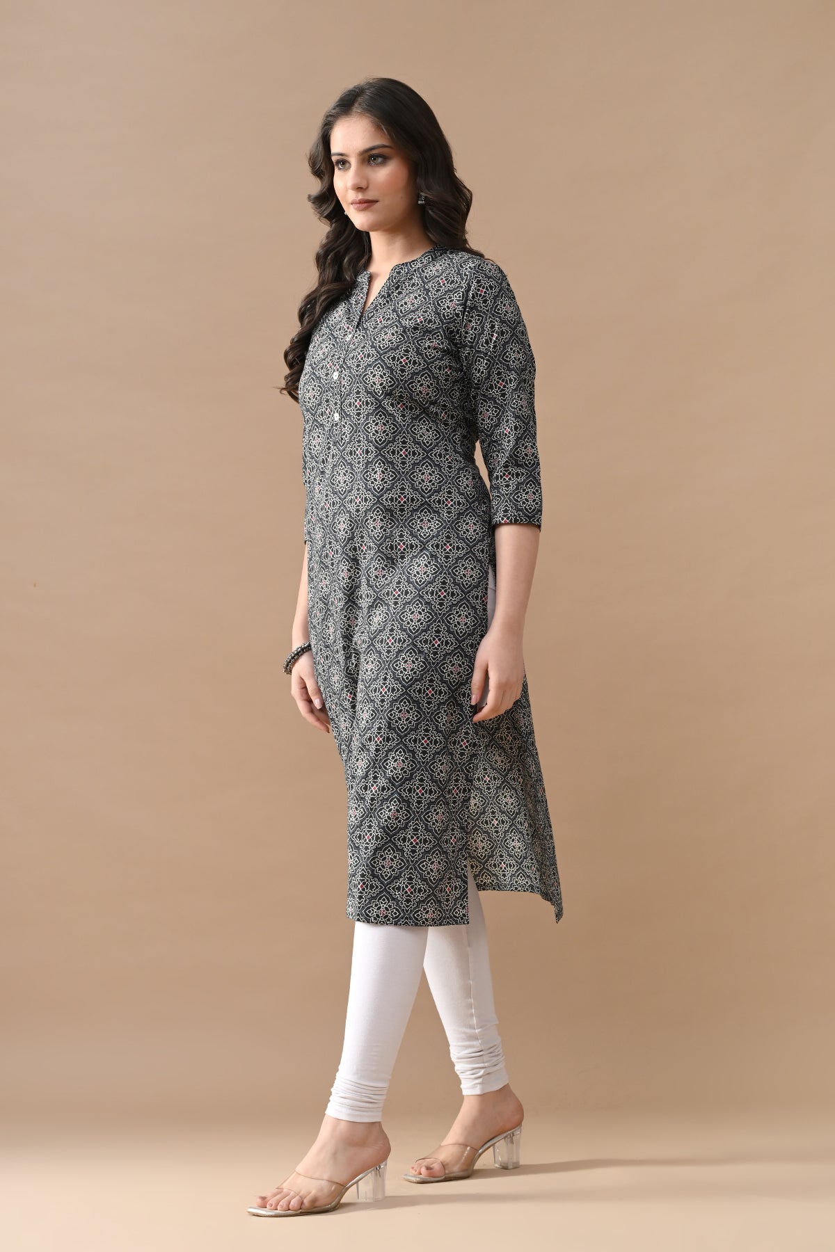 Black Printed Straight Kurta