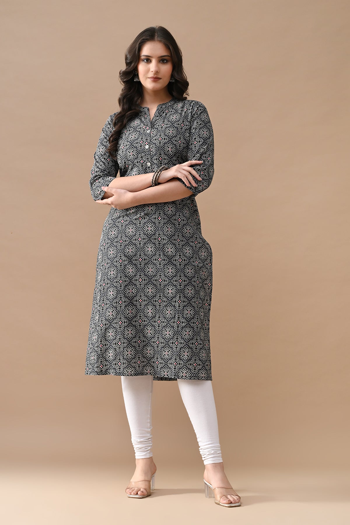 Black Printed Straight Kurta