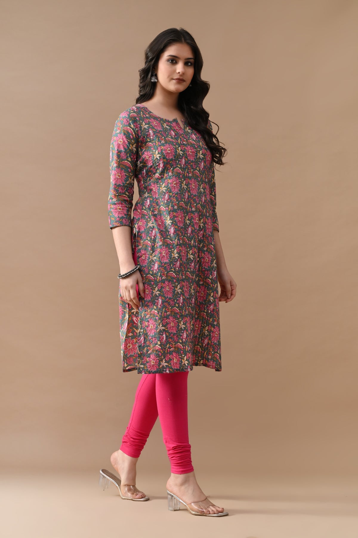 Green Printed Straight Kurta