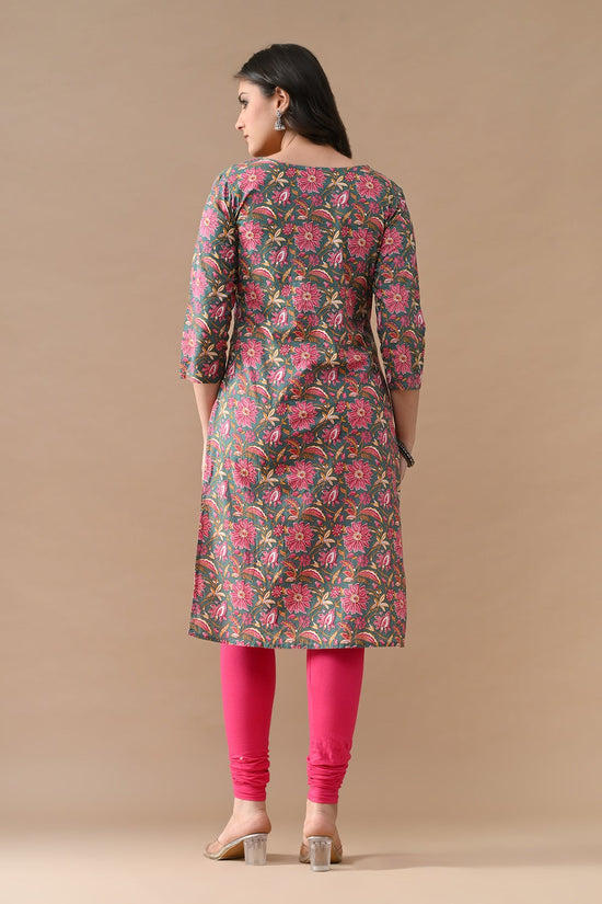 Green Printed Straight Kurta