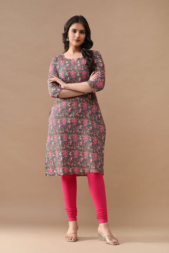 Green Printed Straight Kurta