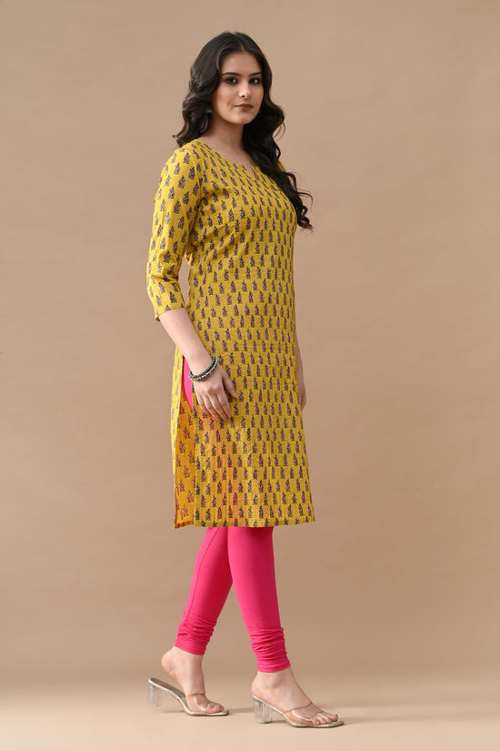 Yellow Printed Straight Kurta