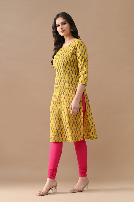 Yellow Printed Straight Kurta
