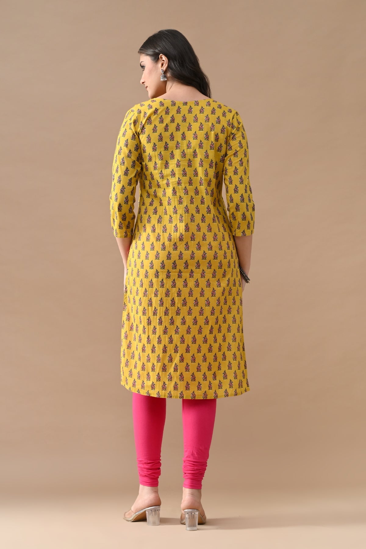 Yellow Printed Straight Kurta
