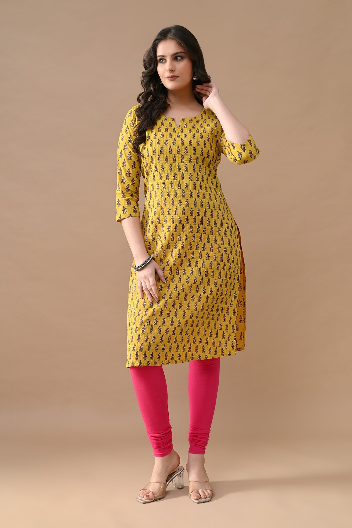 Yellow Printed Straight Kurta