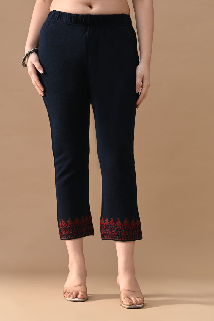 Winter Navy Blue Printed Woven Kurta Set (3 Piece)