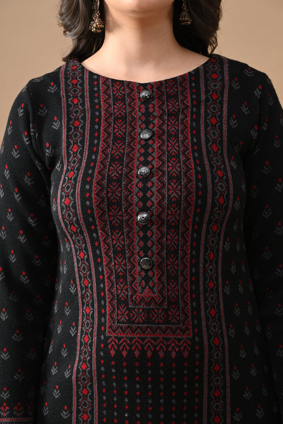 Winter Black Self Design Woven Kurta 3 Pcs Set