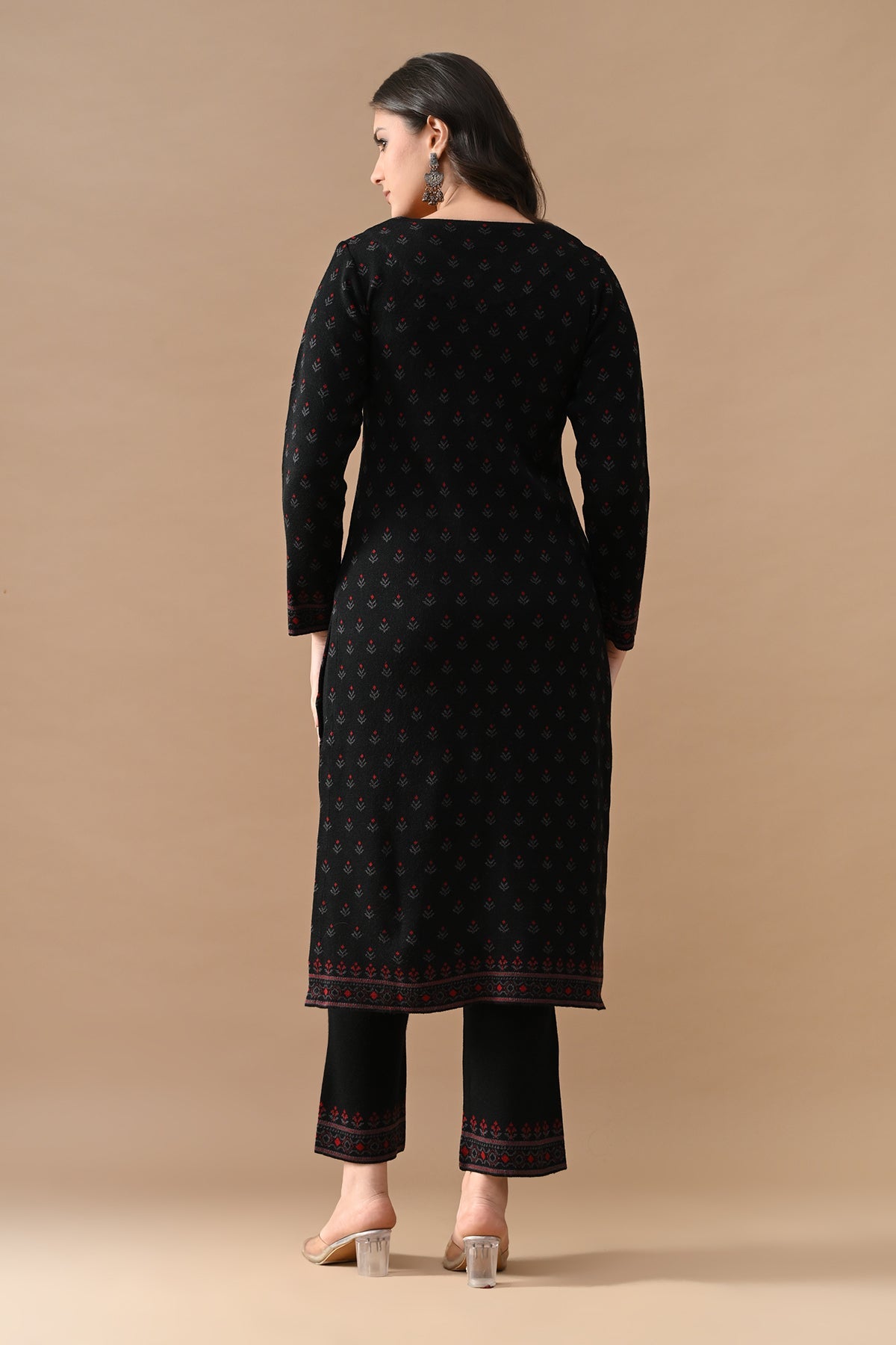 Winter Black Self Design Woven Kurta 3 Pcs Set