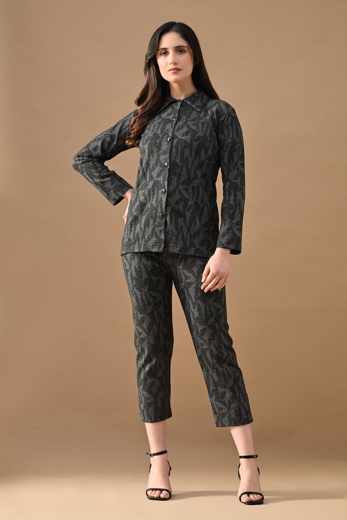Winter Grey Self Design Woven Co-ord Set