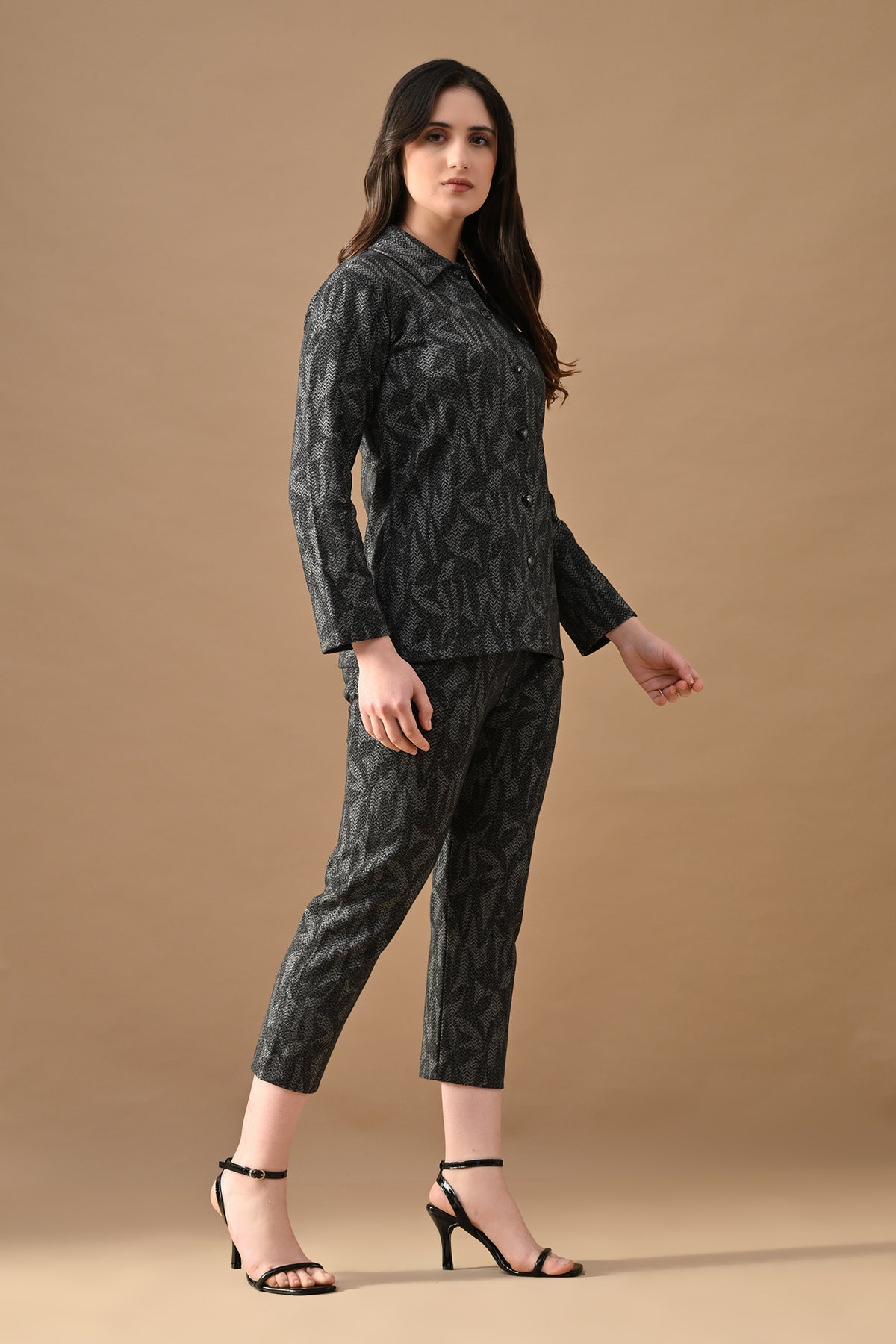 Winter Grey Self Design Woven Co-ord Set